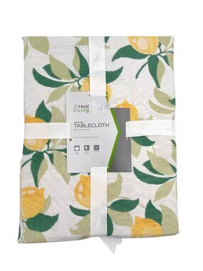 New Real Living Outdoor Tablecloth With Umbrella Hole 60" x 84" Lemon Print Fade